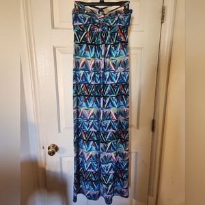 Nicole multicolored stapless halter maxi dress, junior's size small